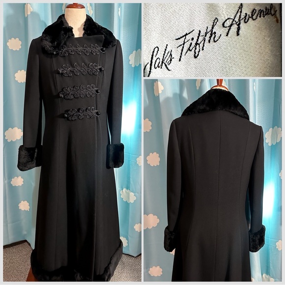 Saks Fifth Avenue Jackets & Blazers - 1964-1973 Saks Fifth Avenue wool military overcoat with fur trim.